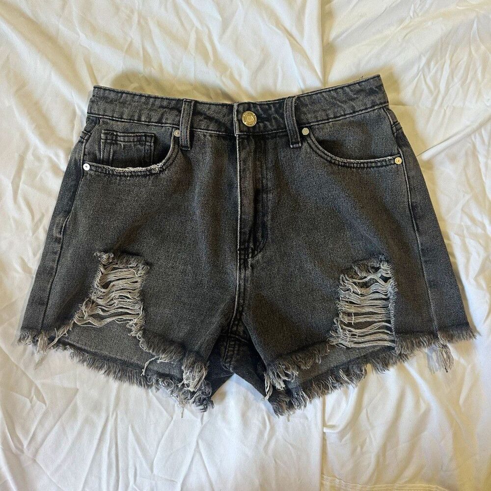 Denim Women’s Black Gray Distressed High Rise Cutoff Shorts S